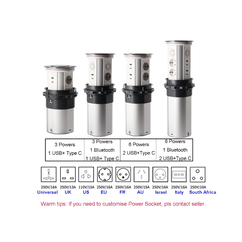 Enchufes eléctricos de elevación, salida retráctil motorizada de sobremesa oculta con carga inalámbrica USB, estándar de la UE