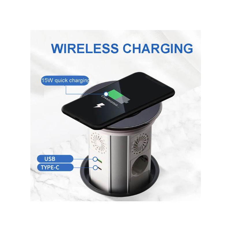 Enchufes eléctricos de elevación, salida retráctil motorizada de sobremesa oculta con carga inalámbrica USB, estándar de la UE