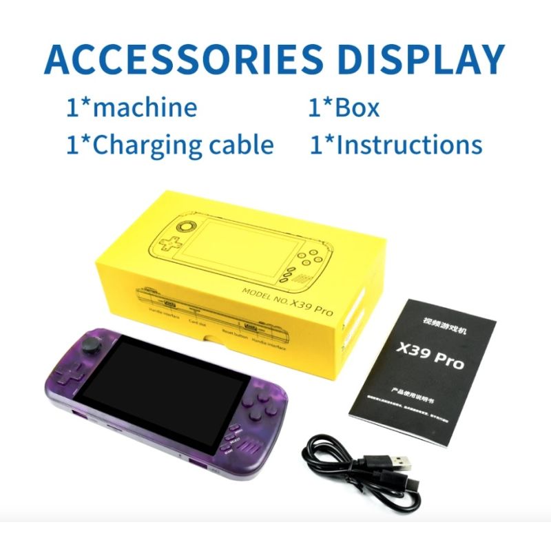 POWKIDDY X39pro pantalla IPS de 4,3 pulgadas consola de videojuegos portátil X39 juego Retro PS1 compatible con controladores con cable