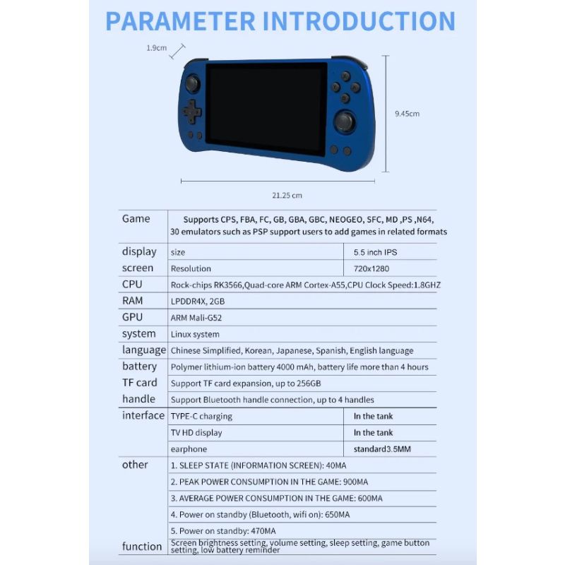 POWKIDDY X55 5,5 PULGADAS 1280*720 Pantalla IPS RK3566 Consola de juegos portátil Linux Consola retro de código abierto