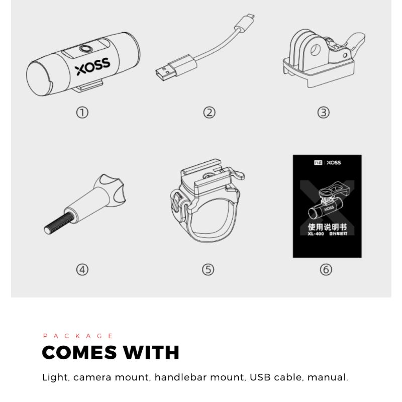 XOSS XL-400 bicicleta luz faro impermeable USB recargable carretera MTB lámpara delantera bicicleta Flash luz