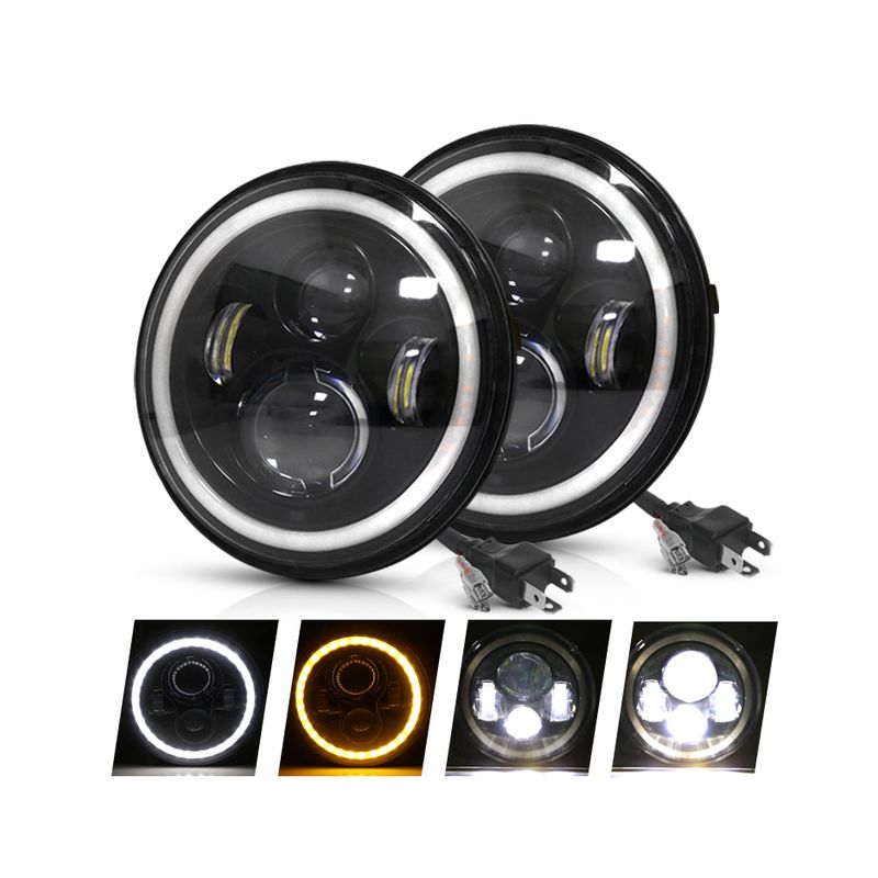 1 par de faros delanteros Led CO LIGHT de 7 pulgadas H4 DRL redondos de 7 pulgadas con Ojo de Ángel amarillo y blanco para Jeep Wrangler Lada Niva 4x4 60W