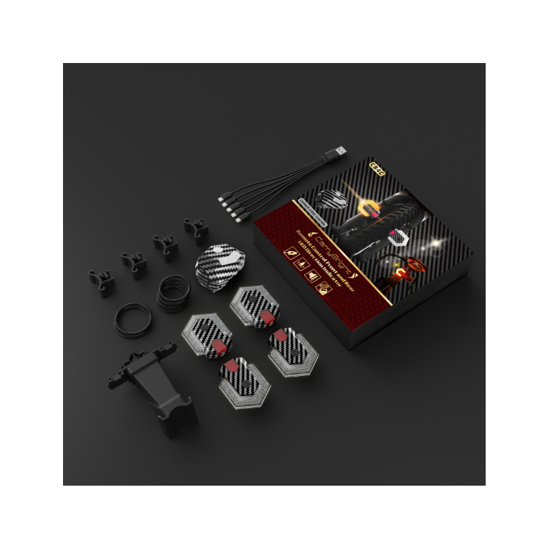 CarryBright carbon fiber 4 Pcs Bike Tail Light with Turn Signals, USB Rechargeable Bike Turn Signals Front and Rear Bright LED Safety Warning, Wireless Remote Control Waterproof Bicycle Turn Signals Light for Ebike