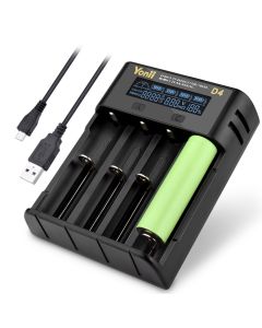 YONII D4 LCD 4 Slot 18650 Cargador de batería para 18650 21700 26650 Batería de litio AA AAA Ni-mh