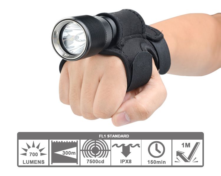 TrustFire TR-DF008 2 700lm Interruptor de control magnético de 3 modos LED Linterna de buceo